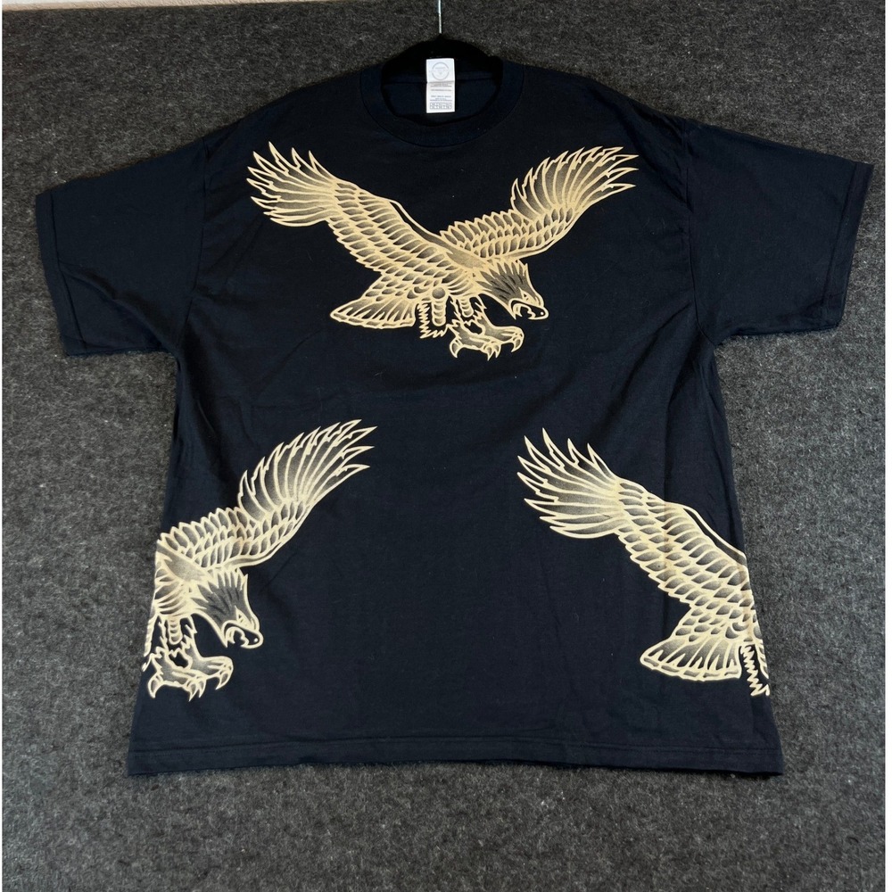 Vintage 90s Eagle All Over Print Graphic T-Shirt Mens Black XL AOP Animal Tee